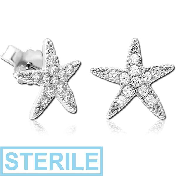STERILE STERLING SILVER 925 JEWELLED EAR STUDS PAIR - STAR