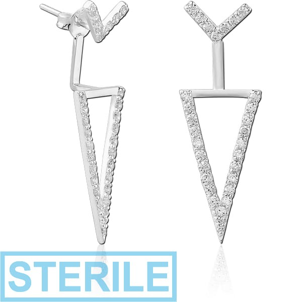 STERILE STERLING SILVER 925 JEWELLED BACK EARRINGS WITH STUDS PAIR