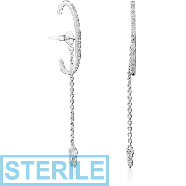 STERILE STERLING SILVER 925 JEWELLED BACK EARRINGS WITH STUDS PAIR