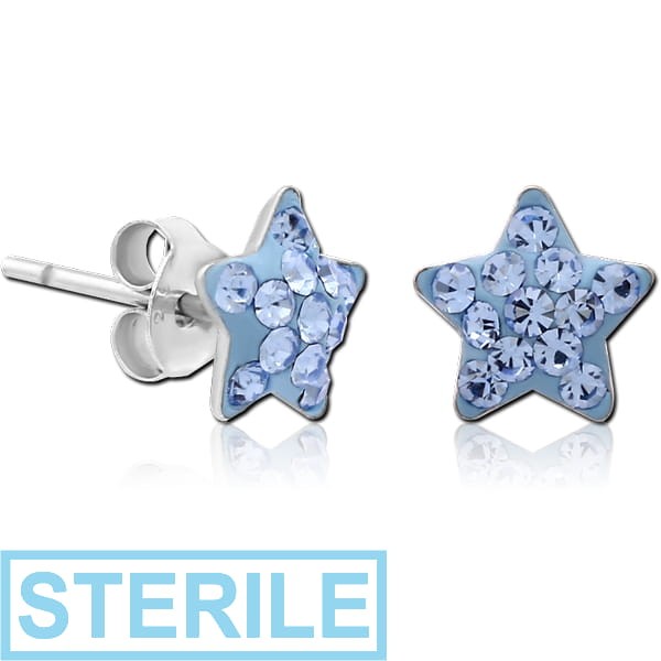 STERILE STERLING SILVER 925 CRYSTALINE EAR STUDS PAIR - STAR