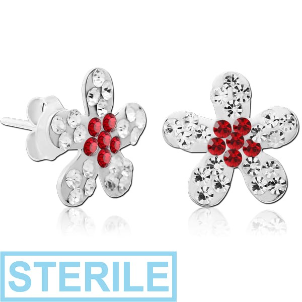 STERILE STERLING SILVER 925 CRYSTALINE EAR STUDS PAIR - FLOWER