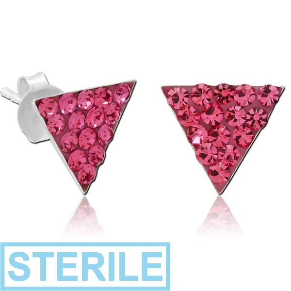 STERILE STERLING SILVER 925 CRYSTALINE EAR STUDS PAIR