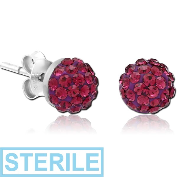 STERILE STERLING SILVER 925 CRYSTALINE EAR STUDS PAIR - BALL