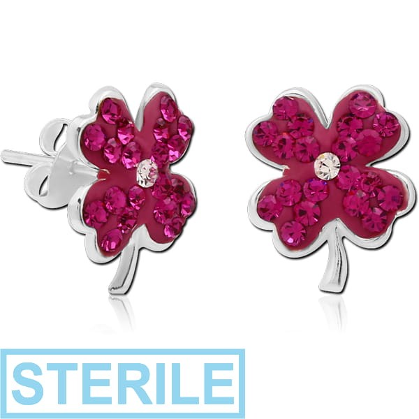 STERILE STERLING SILVER 925 CRYSTALINE EAR STUDS PAIR - FLOWER