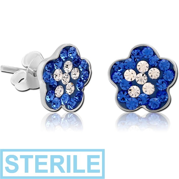 STERILE STERLING SILVER 925 CRYSTALINE EAR STUDS PAIR - FLOWER