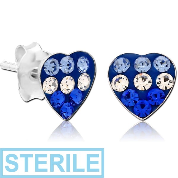 STERILE STERLING SILVER 925 CRYSTALINE EAR STUDS PAIR