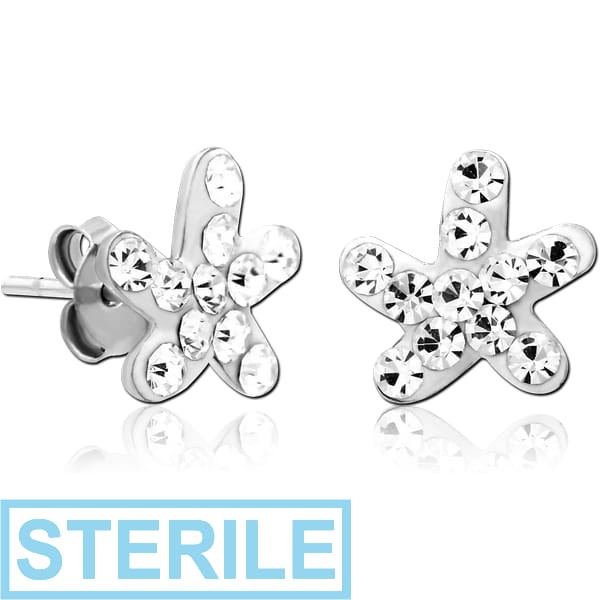 STERILE STERLING SILVER 925 CRYSTALINE EAR STUDS PAIR - FLOWER