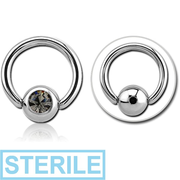 STERILE SURGICAL STEEL SWAROVSKI CRYSTAL JEWELLED SLAVE BALL WITH BALL CLOSURE RING