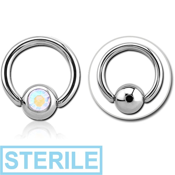 STERILE SURGICAL STEEL VALUE JEWELLED SLAVE BALL WITH BALL CLOSURE RING