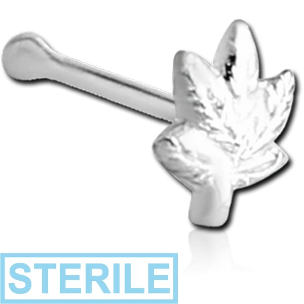STERILE STERLING SILVER 925 NOSE BONE - MARIJUANA LEAF