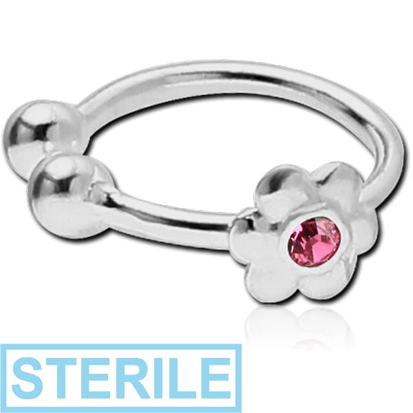 STERILE STERLING SILVER 925 JEWELLED ILLUSION NOSE RING WITH FLOWER
