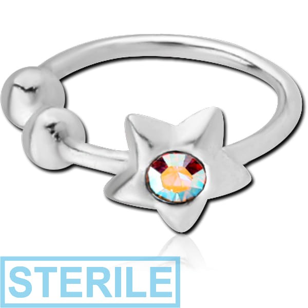 STERILE STERLING SILVER 925 JEWELLED ILLUSION NOSE RING WITH STAR