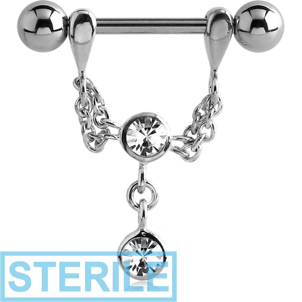 STERILE STERLING SILVER 925 JEWELLED CHAIN NIPPLE STIRRUP