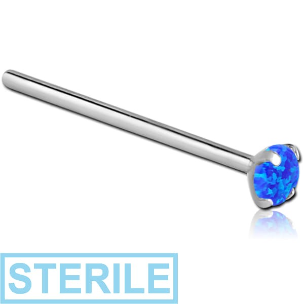 STERILE TITANIUM STRAIGHT PRONG SET 3 MM SYNTHETIC OPAL LARGE NOSE STUD 19MM