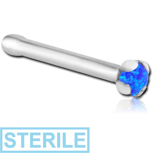 STERILE TITANIUM PRONG SET 1.5MM JEWELLED NOSE BONE WITH SYNTHETIC OPAL
