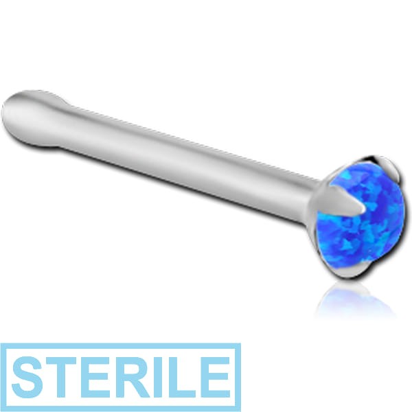 STERILE TITANIUM PRONG SET 2MM JEWELLED NOSE BONE WITH SYNTHETIC OPAL
