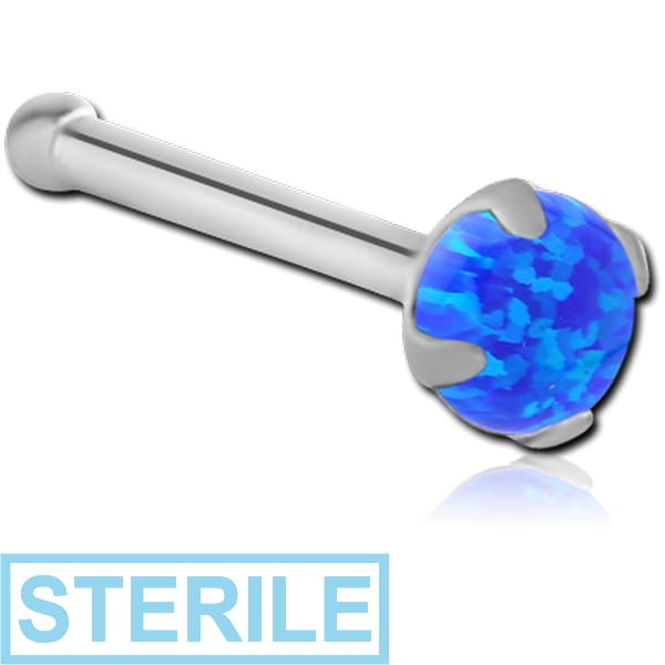 STERILE TITANIUM PRONG SET 3MM JEWELLED NOSE BONE WITH SYNTHETIC OPAL