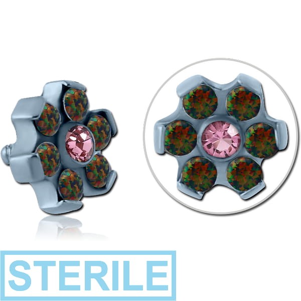 STERILE TITANIUM JEWELLED AND SYNTHETIC OPAL ATTACHMENT FOR 1.6MM INTERNALLY THREADED PINS -FLOWER