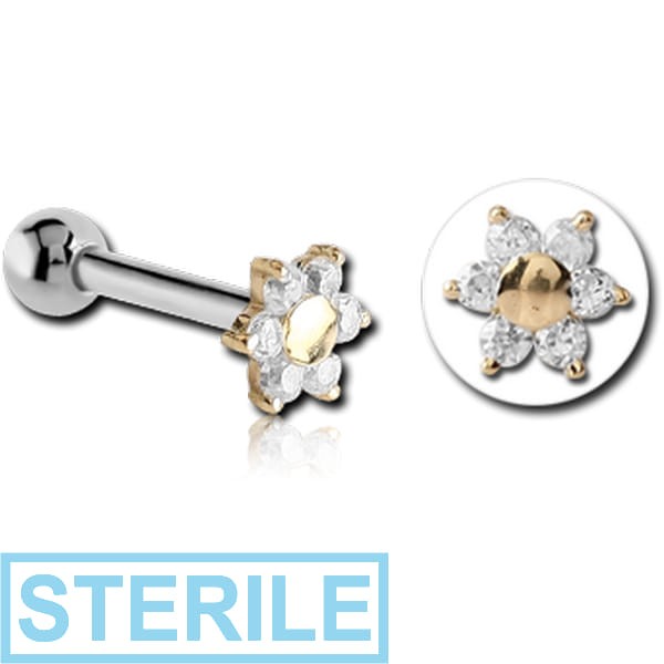 STERILE 14K GOLD JEWELLED ATTACHMENT WITH TITANIUM INTERNALLY THREADED MICRO BARBELL