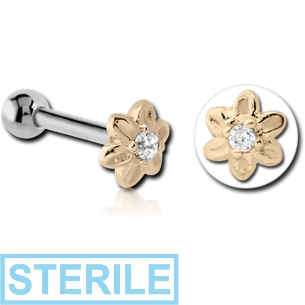 STERILE 14K GOLD JEWELLED ATTACHMENT WITH TITANIUM INTERNALLY THREADED MICRO BARBELL