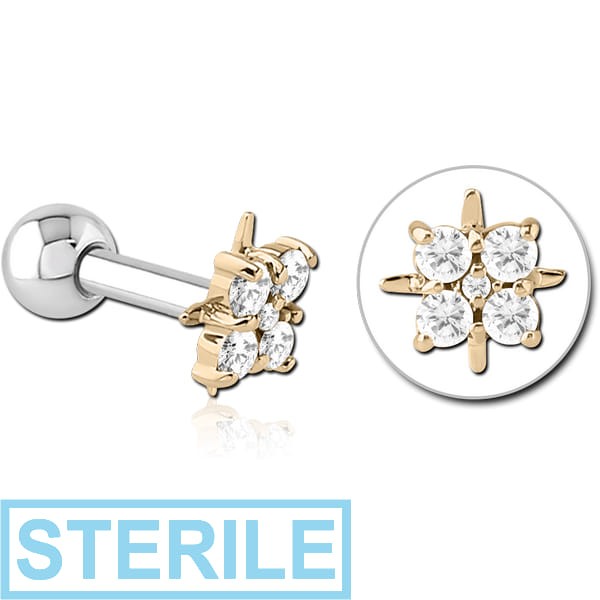 STERILE 14K GOLD JEWELLED ATTACHMENT WITH TITANIUM INTERNALLY THREADED MICRO BARBELL
