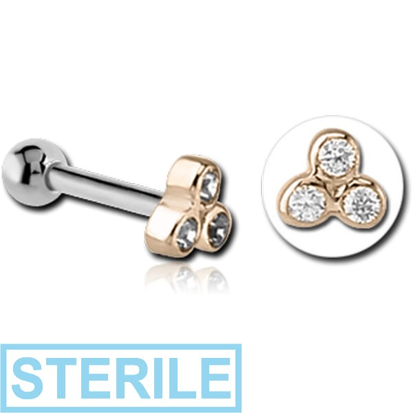 STERILE 14K GOLD JEWELLED ATTACHMENT WITH TITANIUM INTERNALLY THREADED MICRO BARBELL