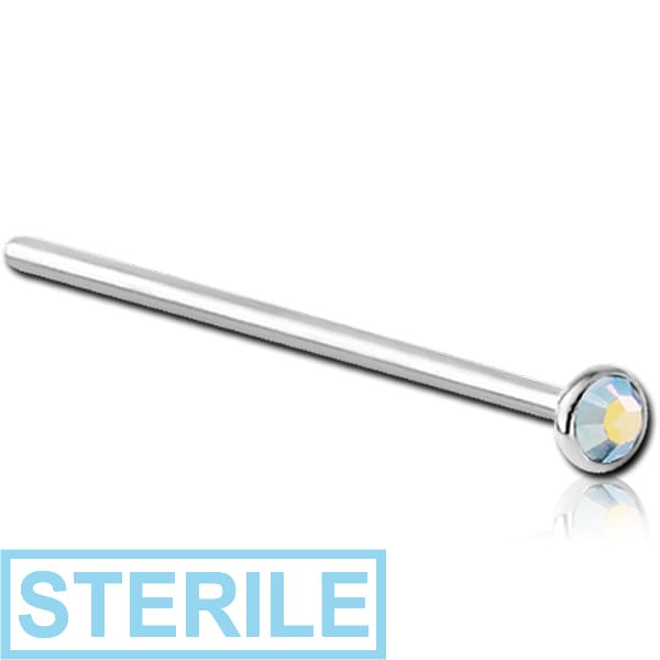 STERILE TITANIUM SWAROVSKI CRYSTAL JEWELLED STRAIGHT NOSE STUD 15MM