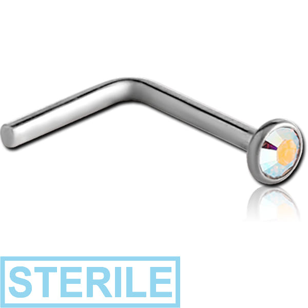STERILE TITANIUM SWAROVSKI CRYSTAL JEWELLED 90 DEGREE NOSE STUD