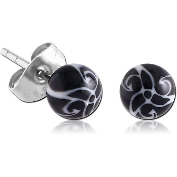STERILE UV ACRYLIC FLOWER BALL EAR STUDS PAIR