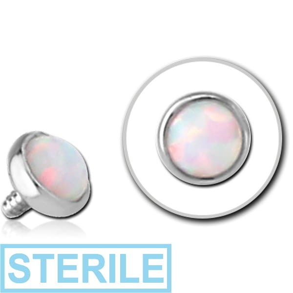 STERILE 14K WHITE GOLD SYNTHETIC OPAL JEWELLED DISC FOR 1.2MM INTERNALLY THREADED PINS