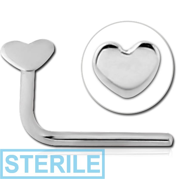 STERILE 14K WHITE GOLD 90 DEGREE HEART NOSE