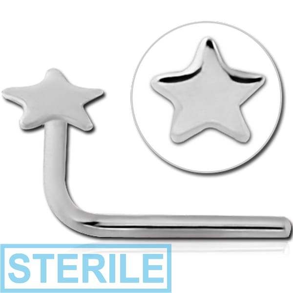 STERILE 14K WHITE GOLD 90 DEGREE STAR NOSE STUD