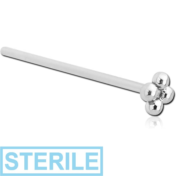 STERILE 14K WHITE GOLD STRAIGHT STAR NOSE STUD -FLOWER