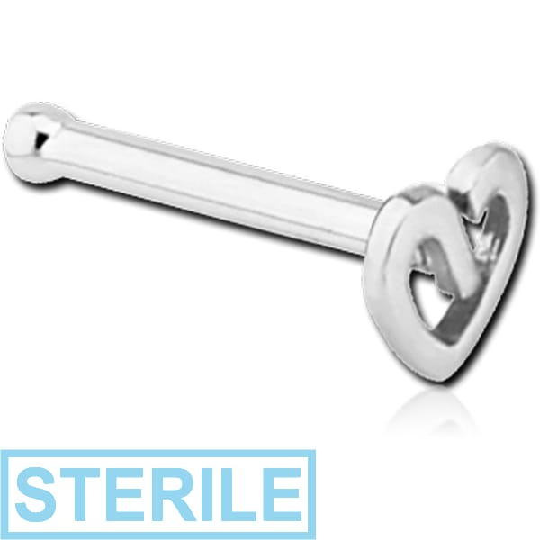 STERILE 14K WHITE GOLD NOSE BONE - HEART
