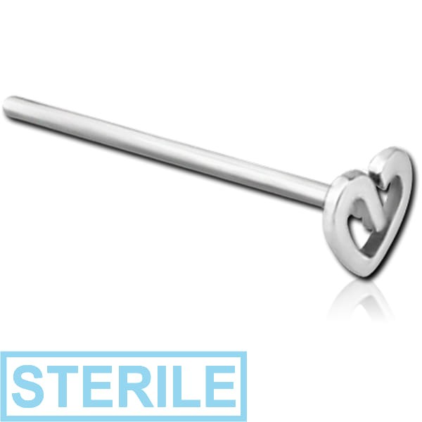 STERILE 14K WHITE GOLD STRAIGHT STAR NOSE STUD -HEART