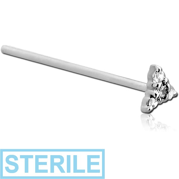 STERILE 14K WHITE GOLD JEWELLED STRAIGHT NOSE STUD - CRESCENT