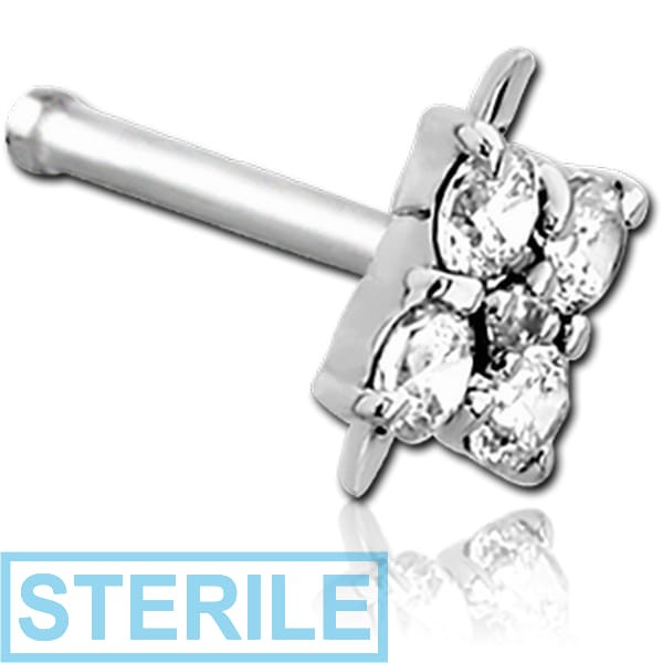 STERILE 14K WHITE GOLD JEWELLED NOSE BONE - FLOWER