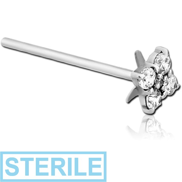 STERILE 14K WHITE GOLD JEWELLED STRAIGHT NOSE STUD - FLOWER