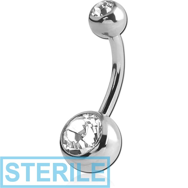 STERILE 18K WHITE GOLD DOUBLE PREMIUM CRYSTAL JEWELLED CURVED BARBELL