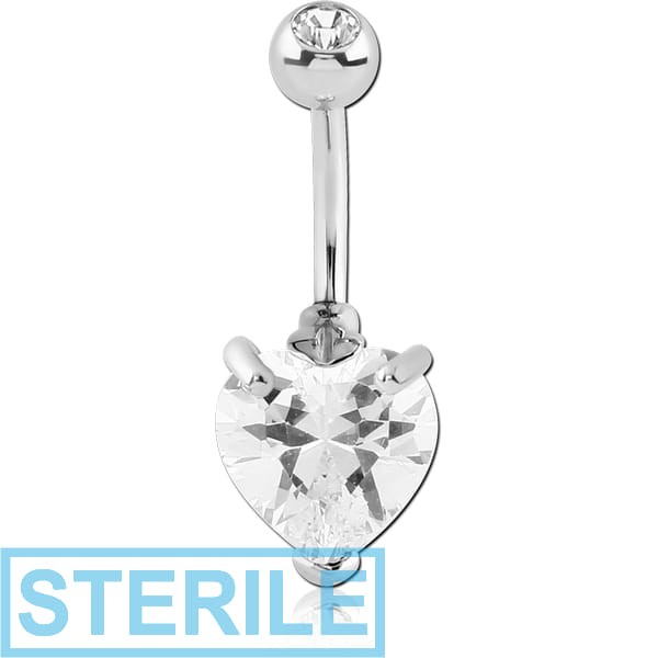 STERILE 18K WHITE GOLD DOUBLE PREMIUM CRYSTAL JEWELLED NAVEL BANANA
