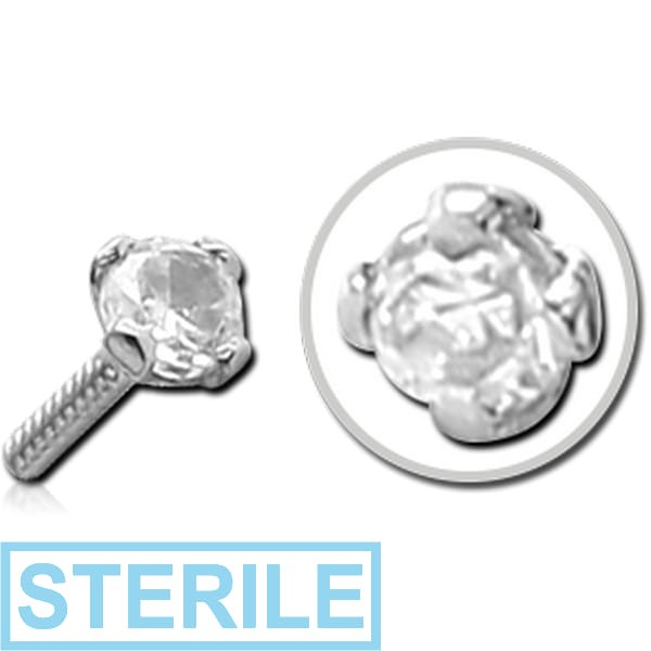 STERILE 18K WHITE GOLD PRONG SET 1.5MM CZ ATTACHMENT FOR BIOFLEX INTERNAL NOSE STUD