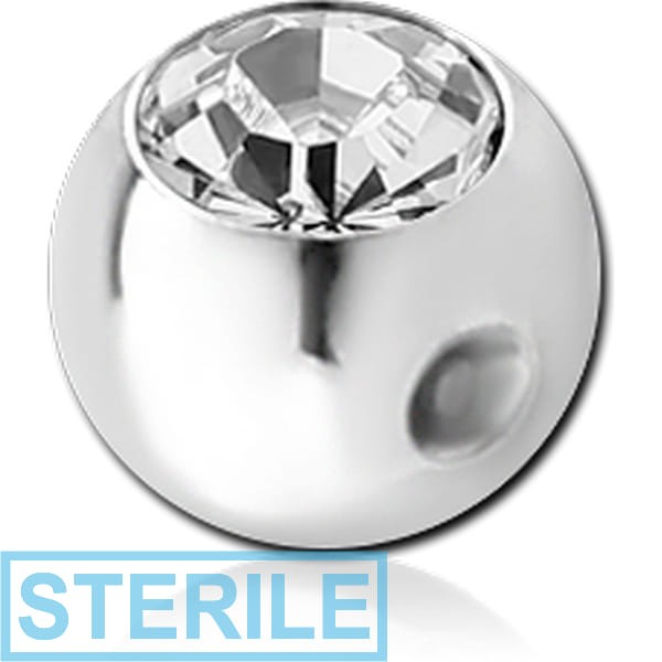 STERILE 18K WHITE GOLD BEZEL SET DIAMOND JEWELLED BALL FOR BALL CLOSURE RING