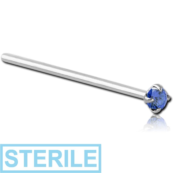 STERILE 18K WHITE GOLD 2MM PRONG SET PRECIOUS JEWELLED STRAIGHT NOSE STUD