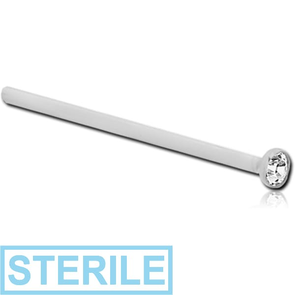 STERILE 18K WHITE GOLD BEZEL SET JEWELLED STRAIGHT NOSE STUD 15MM