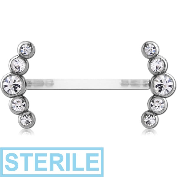 STERILE BIOFLEX PUSH FIT JEWELLED NIPPLE BARBELL - TEN STONES