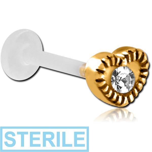 STERILE BIOFLEX INTERNAL LABRET WITH GOLD PVD COATED SURGICAL STEEL JEWELLED ATTACHMENT