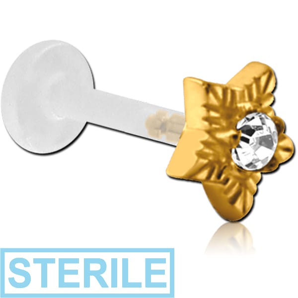 STERILE BIOFLEX INTERNAL LABRET WITH GOLD PVD COATED SURGICAL STEEL JEWELLED ATTACHMENT