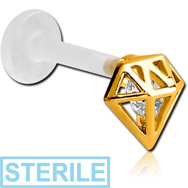 STERILE BIOFLEX INTERNAL LABRET WITH GOLD PVD COATED SURGICAL STEEL JEWELLED ATTACHMENT