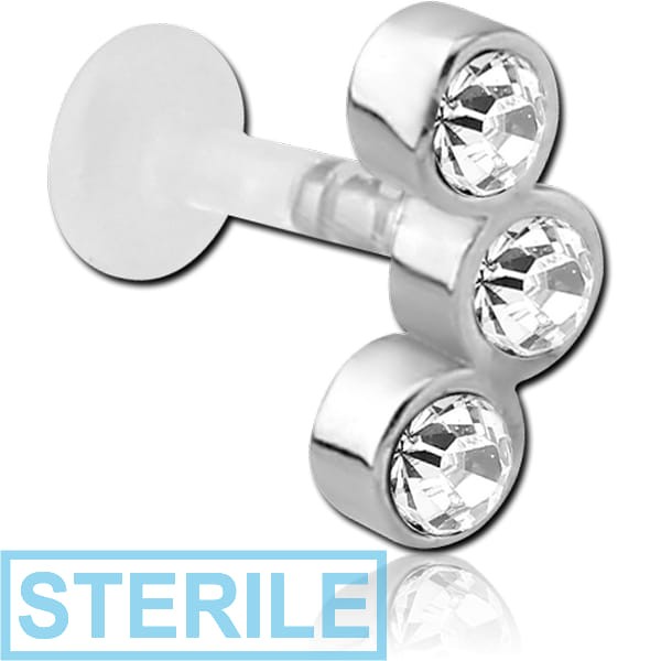 STERILE BIOFLEX INTERNAL LABRET WITH JEWELLED SURGICAL STEEL ATTACHMENT -TRIPLE JEWELLED