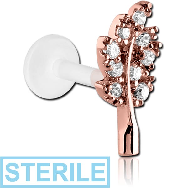 STERILE BIOFLEX INTERNAL LABRET WITH ROSE GOLD PVD COATED SURGICAL STEEL JEWELLED ATTACHMENT